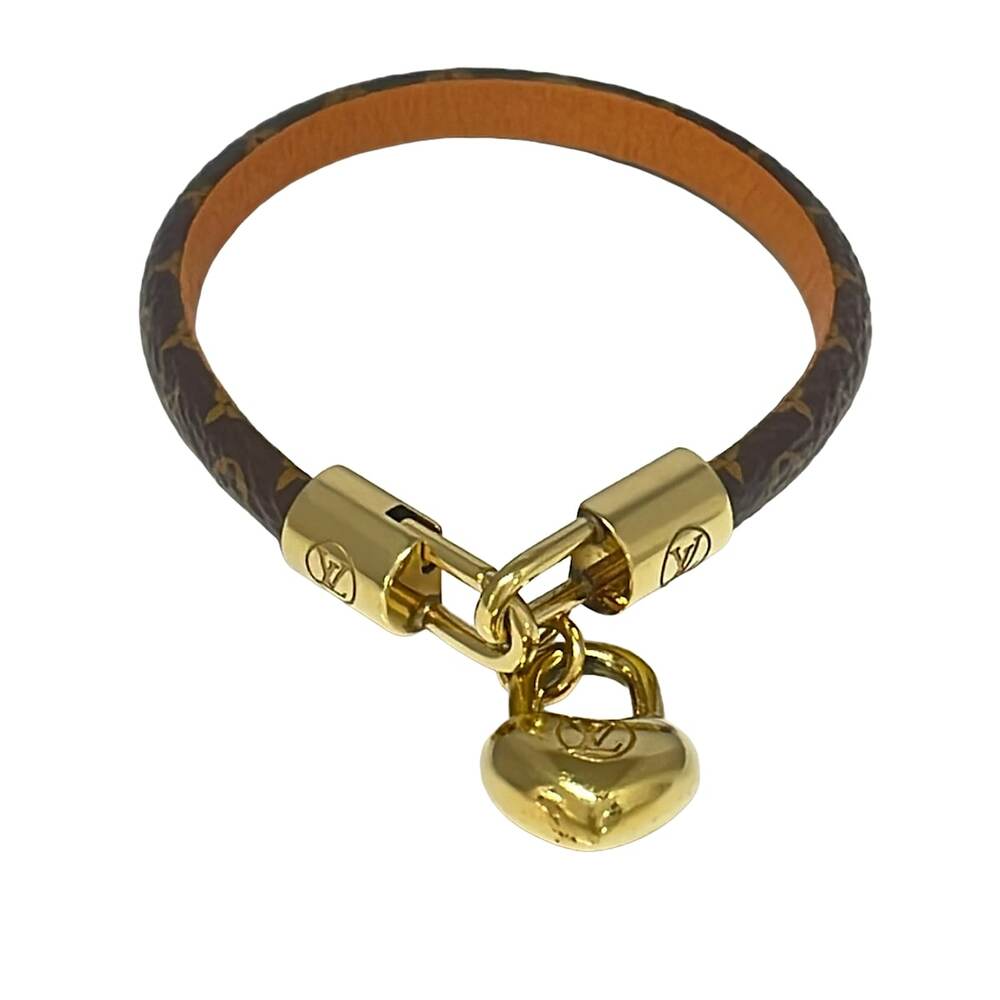 Louis Vuitton Brass-Crazy In-Lock Monogram Bracelet M6451F Dark Brown Gold Brown